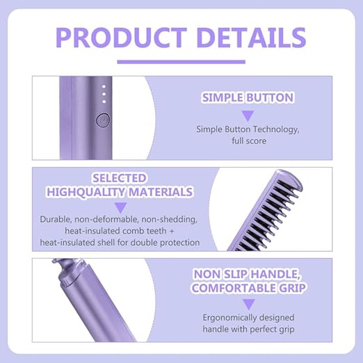 Meneflix Portable Mini Hair Straightener Cordless Rechargeable Mini Adjustable Hair Straightener Hot Comb