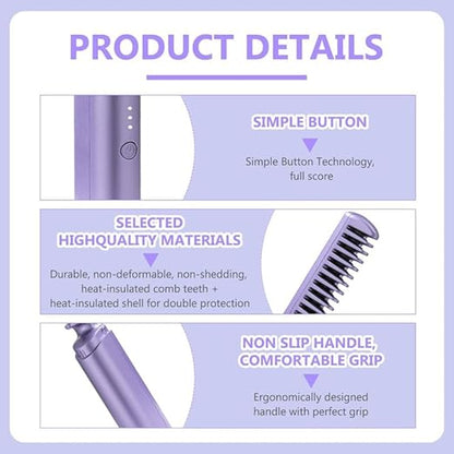 Meneflix Portable Mini Hair Straightener Cordless Rechargeable Mini Adjustable Hair Straightener Hot Comb