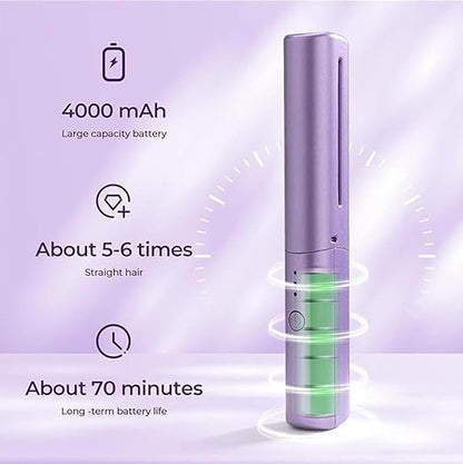 Meneflix Portable Mini Hair Straightener Cordless Rechargeable Mini Adjustable Hair Straightener Hot Comb