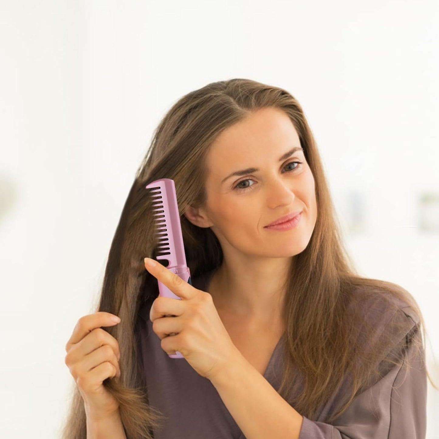 Meneflix Portable Mini Hair Straightener Cordless Rechargeable Mini Adjustable Hair Straightener Hot Comb